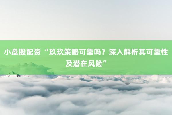 小盘股配资 “玖玖策略可靠吗？深入解析其可靠性及潜在风险”