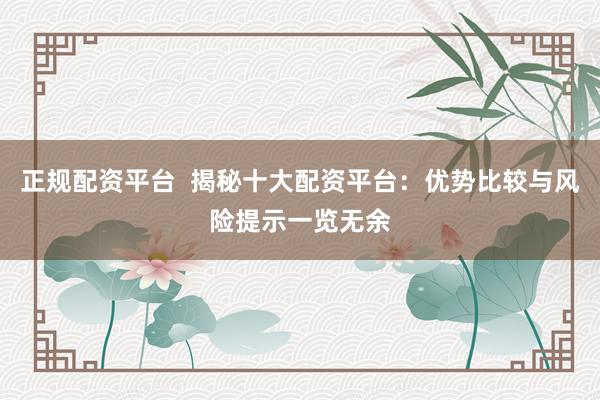 正规配资平台  揭秘十大配资平台：优势比较与风险提示一览无余