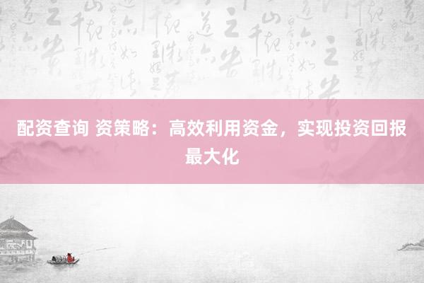 配资查询 资策略：高效利用资金，实现投资回报最大化