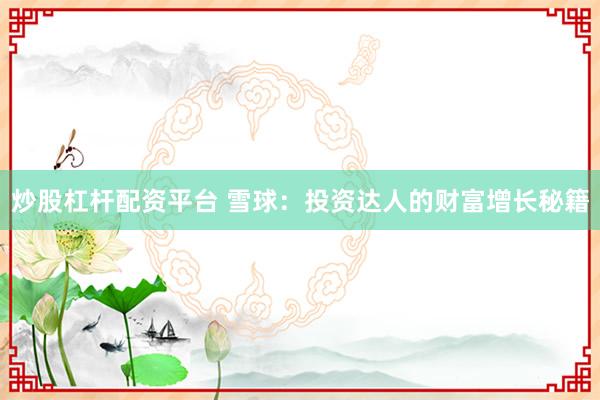 炒股杠杆配资平台 雪球：投资达人的财富增长秘籍