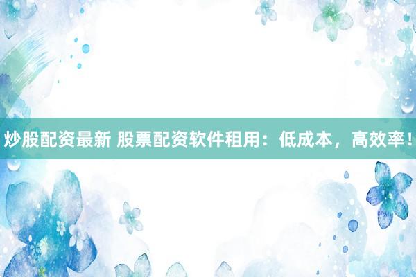 炒股配资最新 股票配资软件租用：低成本，高效率！