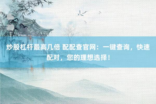 炒股杠杆最高几倍 配配查官网：一键查询，快速配对，您的理想选择！