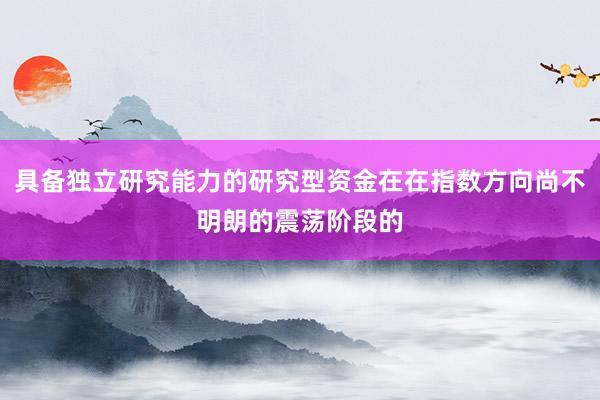 具备独立研究能力的研究型资金在在指数方向尚不明朗的震荡阶段的