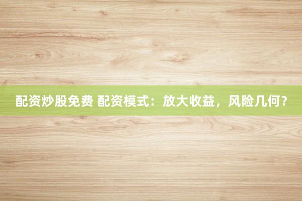 配资炒股免费 配资模式:放大收益,风险几何?