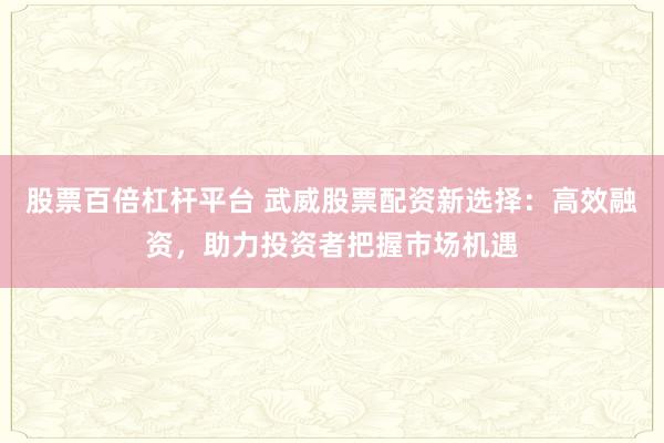 股票百倍杠杆平台 武威股票配资新选择:高效融资,助力投资者把握市场机遇